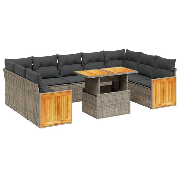 vidaXL 10 Piece Garden Sofa Set with Cushions Grey Poly Rattan