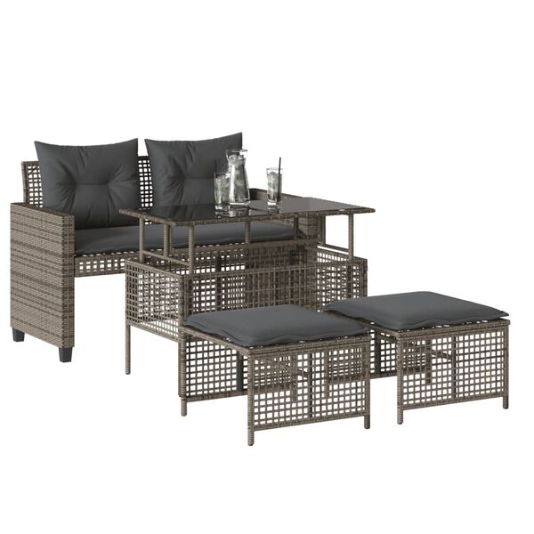 vidaXL 4 Piece Garden Sofa Set with Cushions Grey Poly Rattan Glass