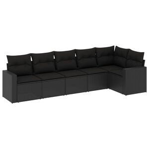 vidaXL 6 Piece Garden Sofa Set with Cushions Black Poly Rattan