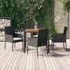 vidaXL 5 Piece Garden Dining Set with Cushions Black Poly Rattan