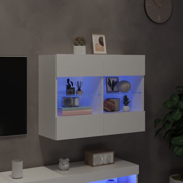 vidaXL TV Wall Cabinet with LED Lights White 78.5x30x60.5 cm