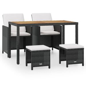 vidaXL 5 Piece Outdoor Dining Set Poly Rattan and Acacia Wood Black