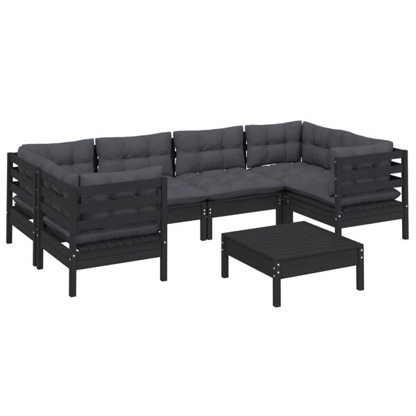 vidaXL 7 Piece Garden Lounge Set with Cushions Black Pinewood