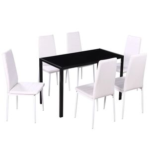 vidaXL Seven Piece Dining Table Set Black and White
