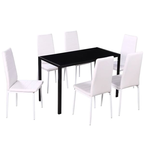 vidaXL Seven Piece Dining Table Set Black and White