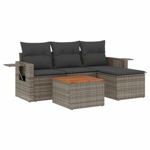 vidaXL 5 Piece Garden Sofa Set with Cushions Grey Poly Rattan