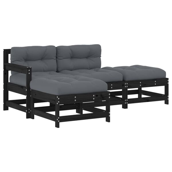 vidaXL 4 Piece Garden Lounge Set with Cushions Black Solid Wood