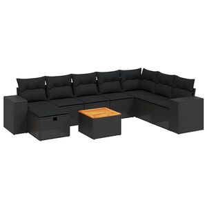 vidaXL 9 Piece Garden Sofa Set with Cushions Black Poly Rattan
