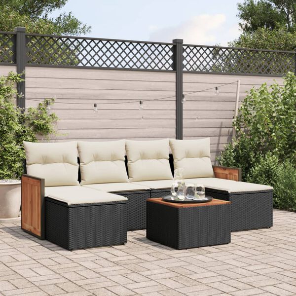 vidaXL 7 Piece Garden Sofa Set with Cushions Black Poly Rattan