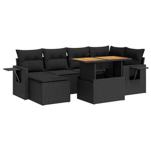 vidaXL 7 Piece Garden Sofa Set with Cushions Black Poly Rattan
