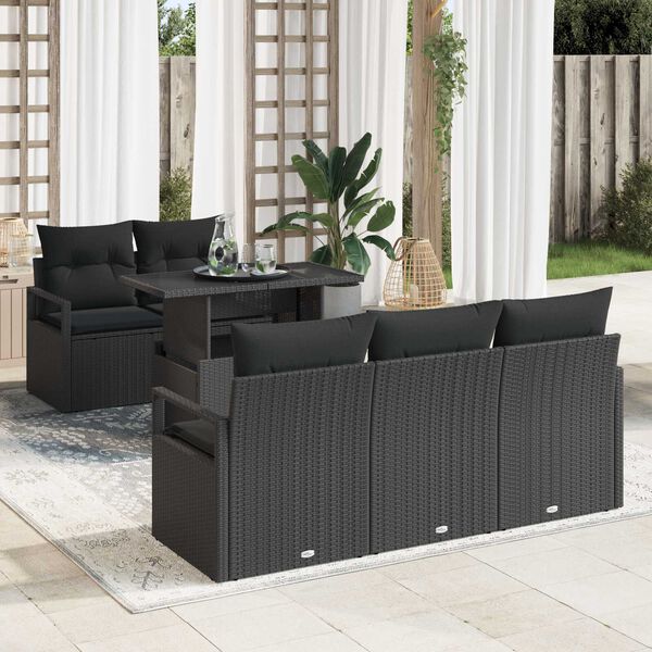 vidaXL Garden Sofa Set with Cushion 6 pcs Black Poly rattan