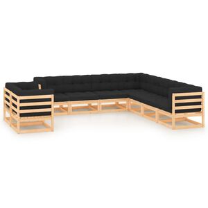 vidaXL 9 Piece Garden Lounge Set with Anthracite Cushions Pinewood