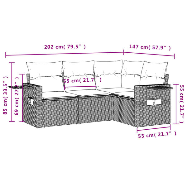 vidaXL 4 Piece Garden Sofa Set with Cushions Grey Poly Rattan