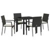 vidaXL Garden Dining Set with Cushion 5 pcs Black Poly Rattan