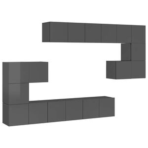 vidaXL 10 Piece TV Cabinet Set High Gloss Grey Engineered Wood