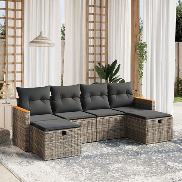 vidaXL 6 Piece Garden Sofa Set with Cushions Grey Poly Rattan
