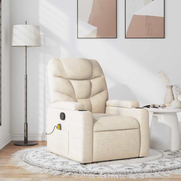 vidaXL Massage Recliner Chair Cream Fabric