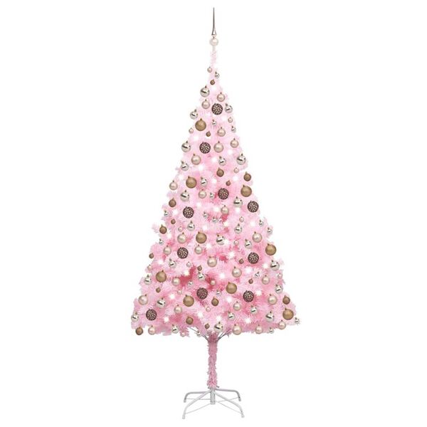 vidaXL Artificial Pre-lit Christmas Tree with Ball Set Pink 240 cm PVC