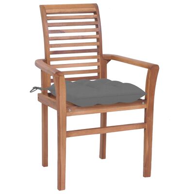 vidaXL Dining Chairs 2 pcs with Grey Cushions Solid Teak Wood