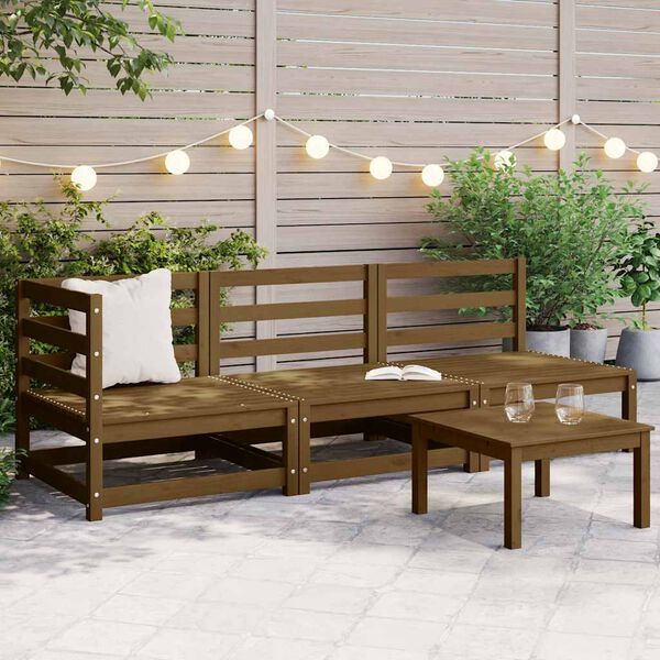 vidaXL 3 Piece Garden Lounge Set Honey Brown Solid Pinewood