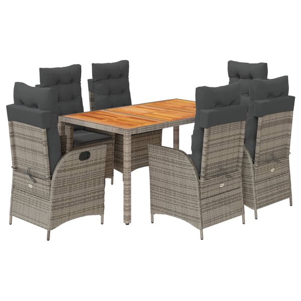 vidaXL 7 Piece Garden Dining Set with Cushions Grey Poly Rattan