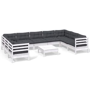 vidaXL 10 Piece Garden Lounge Set with Cushions White Pinewood