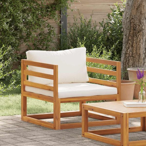 vidaXL Garden Chair with Cream Cushions Solid Acacia Wood