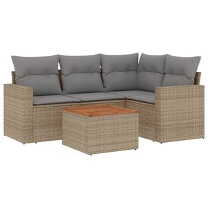 vidaXL 5 Piece Garden Sofa Set with Cushions Beige Poly Rattan