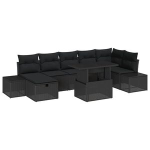 vidaXL Garden Sofa Set Height-Adjustable 8 pcs Black Poly Rattan