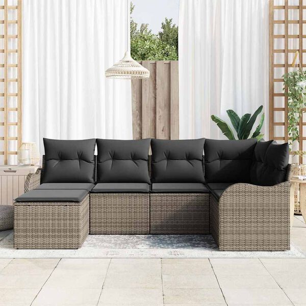 vidaXL Garden Sofa Set 6 pcs Grey Poly Rattan