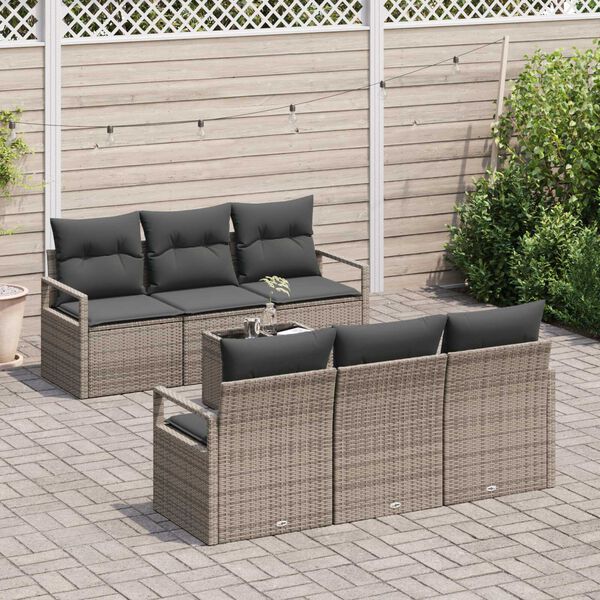 vidaXL Garden Sofa Set with Cushion 7 pcs Grey Poly Rattan