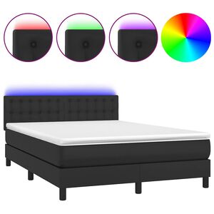 vidaXL Box Spring Bed with Mattress&LED Black 153x203 cm Queen Size Faux Leather