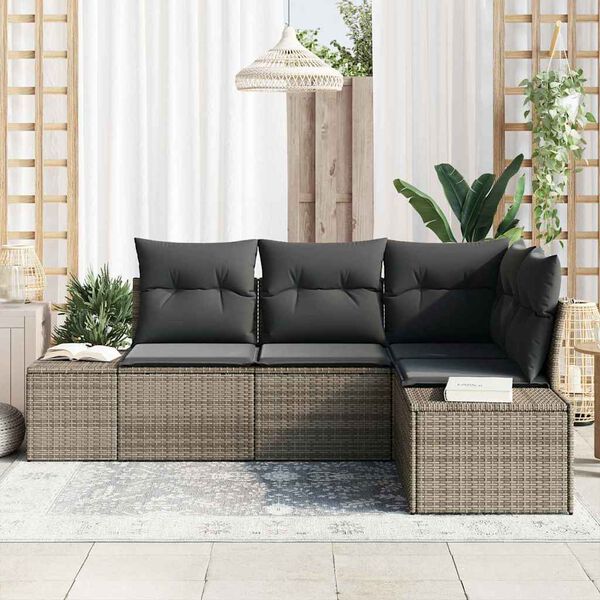 vidaXL Garden Sofa Set with Storage 4 pcs Grey Poly Rattan
