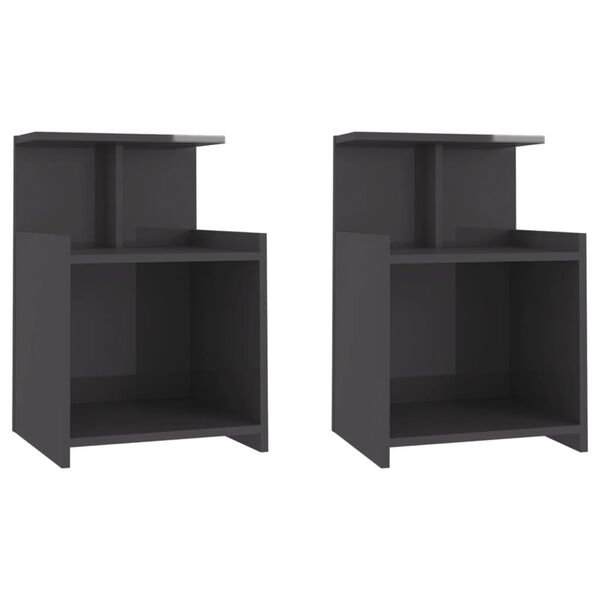vidaXL Bed Cabinets 2 pcs High Gloss Grey 40x35x60 cm Engineered Wood