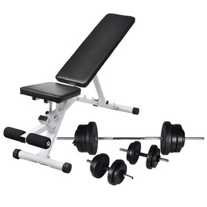 vidaXL Workout Bench with Barbell and Dumbbell Set 60.5 kg
