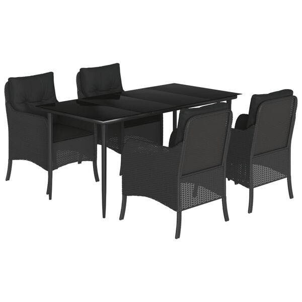 vidaXL 5 Piece Garden Dining Set with Cushions Black Poly Rattan