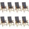 vidaXL Reclining Garden Chairs with Cushions 8 pcs Solid Wood Teak