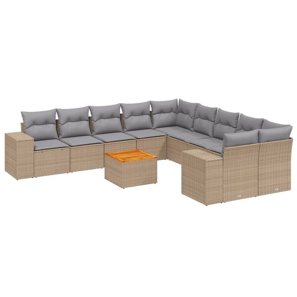 vidaXL 11 Piece Garden Sofa Set with Cushions Beige Poly Rattan