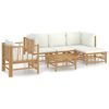 vidaXL 6 Piece Garden Lounge Set with Cream White Cushions Bamboo