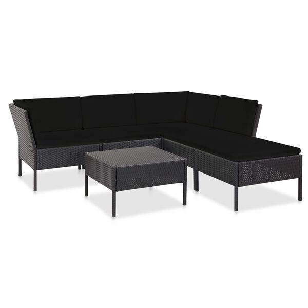 vidaXL 6 Piece Garden Lounge Set with Cushions Poly Rattan Black