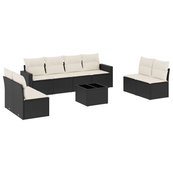 vidaXL 9 Piece Garden Sofa Set with Cushions Black Poly Rattan