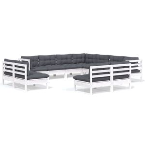 vidaXL 11 Piece Garden Lounge Set with Cushions White Solid Pinewood