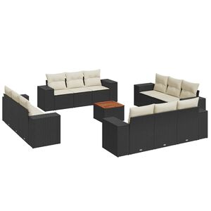 vidaXL 13 Piece Garden Sofa Set with Cushions Black Poly Rattan