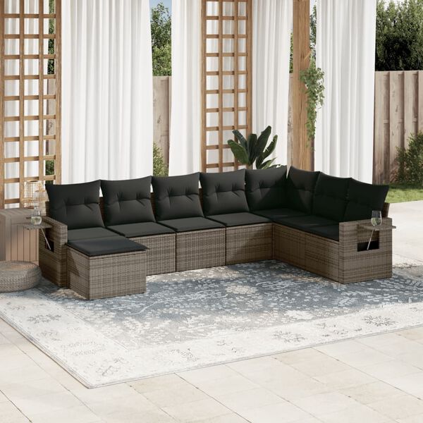 vidaXL 8 Piece Garden Sofa Set with Cushions Grey Poly Rattan