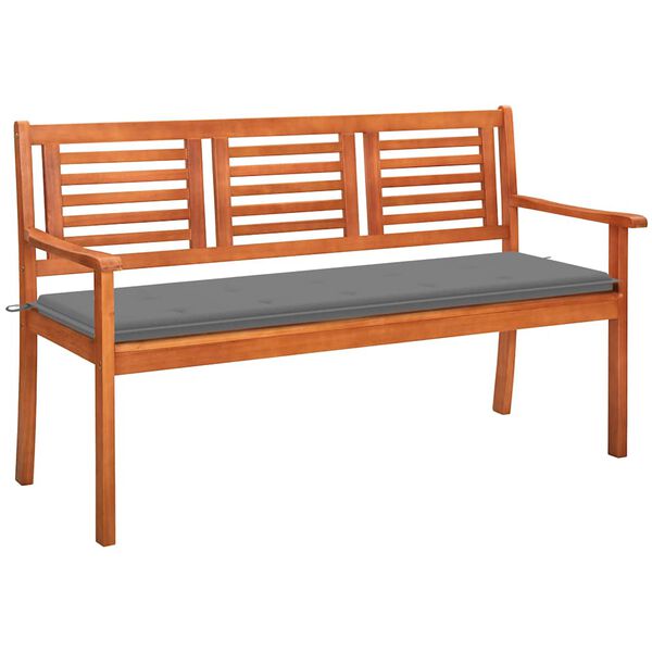 vidaXL 3-Seater Garden Bench with Cushion 150 cm Solid Eucalyptus Wood