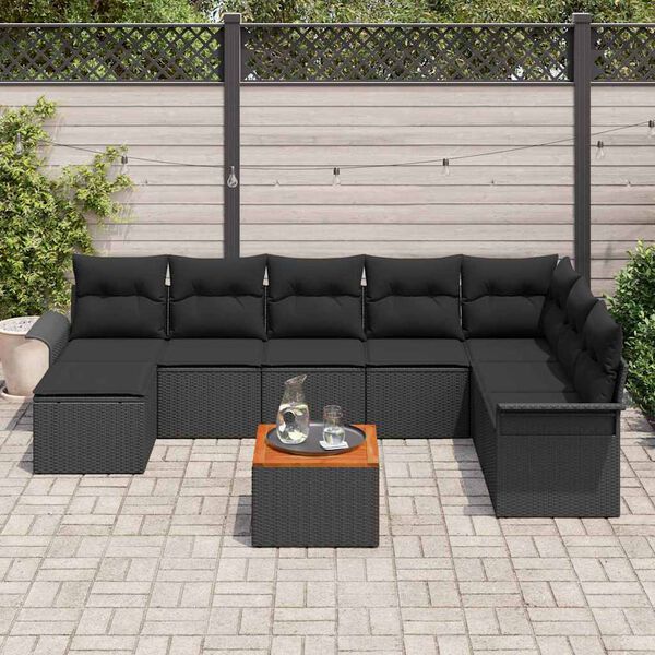 vidaXL Garden Sofa Set 9 pcs Black Poly rattan