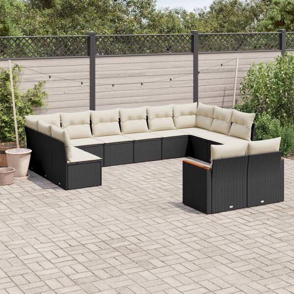 vidaXL 12 Piece Garden Sofa Set with Cushions Black Poly Rattan