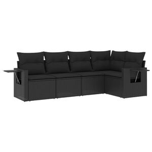 vidaXL 5 Piece Garden Sofa Set with Cushions Black Poly Rattan