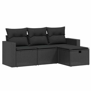 vidaXL 4 Piece Garden Sofa Set with Cushions Black Poly Rattan