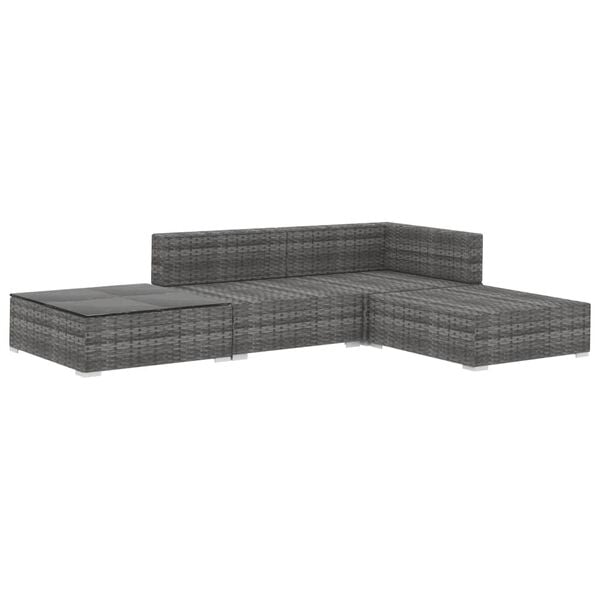 vidaXL 4 Piece Garden Lounge Set with Cushions Poly Rattan Grey